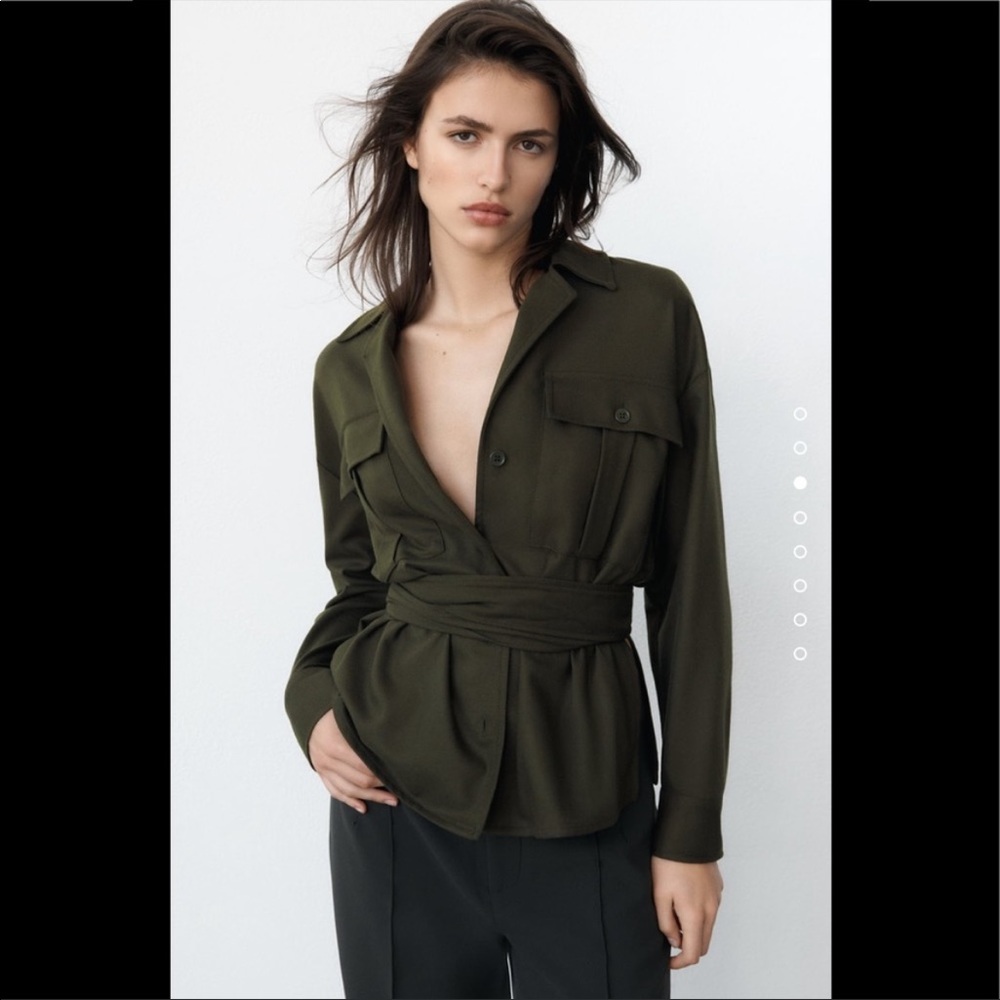 Zara belted pocket shirt dark khaki